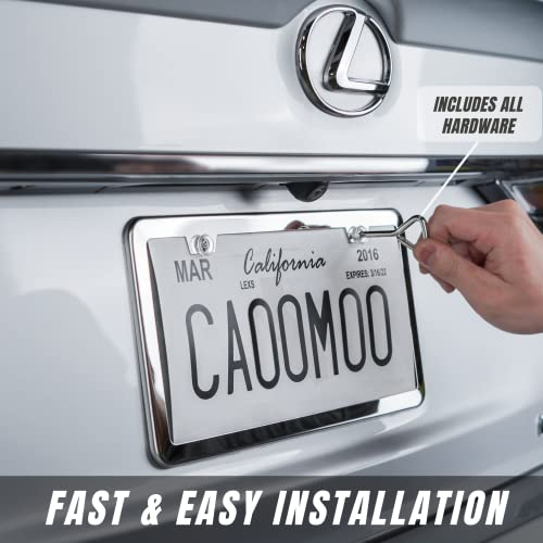 Sunplustrade 1070-LPFRME-SILV 2 Stainless Steel Polish Mirror License Plate Frame + Chrome Screw Caps thumb #4