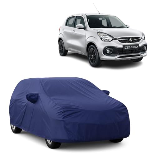 Image of Waterproof Car Cover for Maruti Suzuki Celerio | Dust Proof, UV Protection, Soft Fabric for Scratch Protection | Both Side Mirror Pockets | Triple Stitching (Navy Blue)