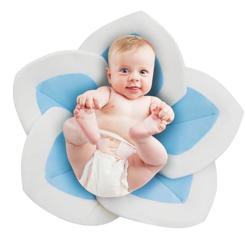 Image of Baby Bath - Flower Baby Bath Pad Infant Bathtub Mat for Bathtub Tub Sink(Blue White)