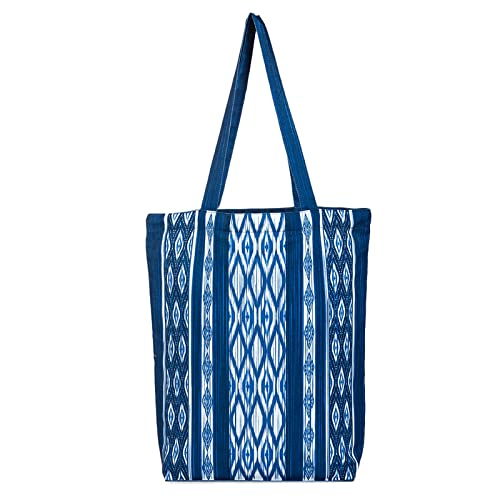 Polyester Durable Canvas Large Size Printed Tote Bag for Women with ZIP (Blue -2)