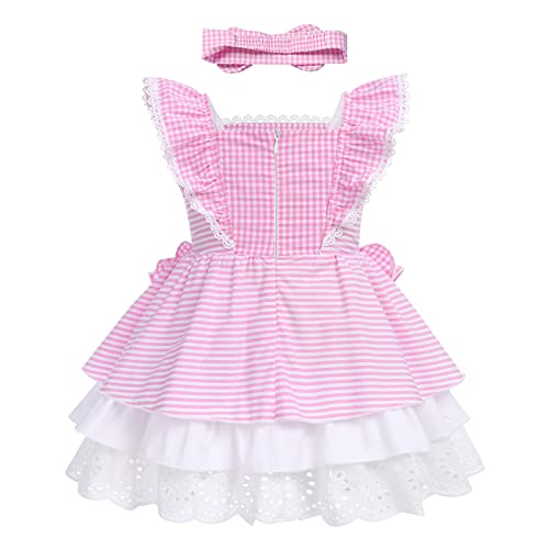 Baby Girl Tutu Dress Toddler Plaid Outfit Striped Gingham Ruffle Princess Birthday Party Dress Bowknot Sundress +Bow Headband2