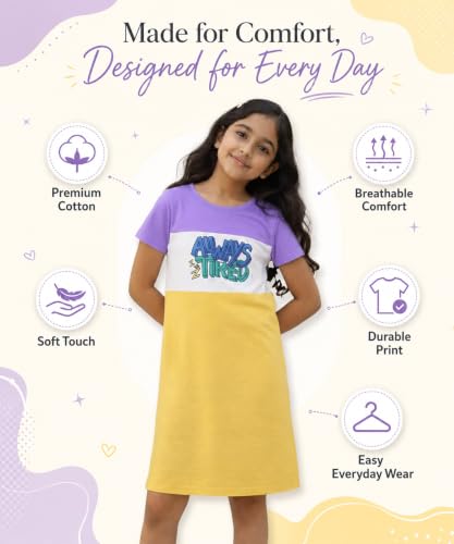 Image of KYDA KIDS 100% Pure Cotton Printed Round Neck Regular fit Half Sleeve Multicolor Long Top for Girls - (Pack of 1)