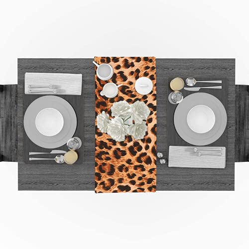 Table Runner Vintage Leopard Pattern Long 70 Inche Non-Slip Polyester Table Runner For Kitchen Coffee/Dining/Bedroom,Wedding, Christmas,Thanksgiving,Halloween Holiday Party Table Decor 13*70 In #TOP3