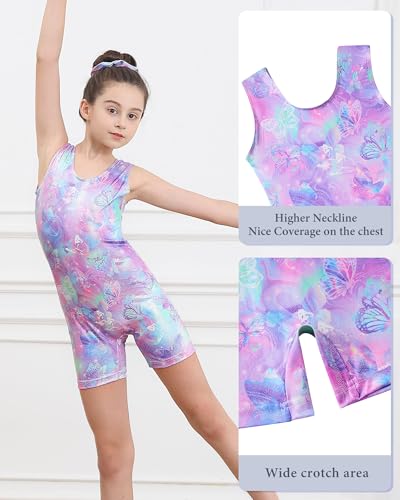 Vogseek Gymnastics Leotards for Girls Size 10 Teen Girls\' Blue Purple Butter-flyss Gym Unitards with Scrunchie for 9 Years Girl Tie Dye Drift Sparkle Ballet Outfits Size 8 10