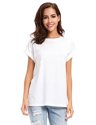 MSHING Women's Crew Neck Loose T-Shirt with Sequin Inserts Summer Casual Tops
