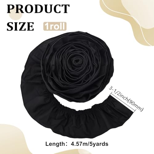 FINGERINSPIRE 5 Yards/4.57M Black Cotton Pleated Ruffled Lace Ribbon for Evening Dress Gown Decoration - Image 2