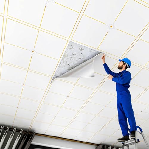 Dalle de plafond Panneaux De Plafond De Salle De Bain Autocollants, 5, 10, 20, 40 Ou 60 Pièces - Dalles De Plafond Autocollantes En PVC, 30 X 60 Cm - Dalles De Plafond Autocollantes(5 pcs)