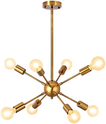 SineRise Sputnik Chandeliers Gold, 8 Lights Modern Lighting Fixture, Mid Century Farmhouse Pendant Light with Adjustable Height for Kitchen, Dining Room, Living Room, Bedroom and Hallway