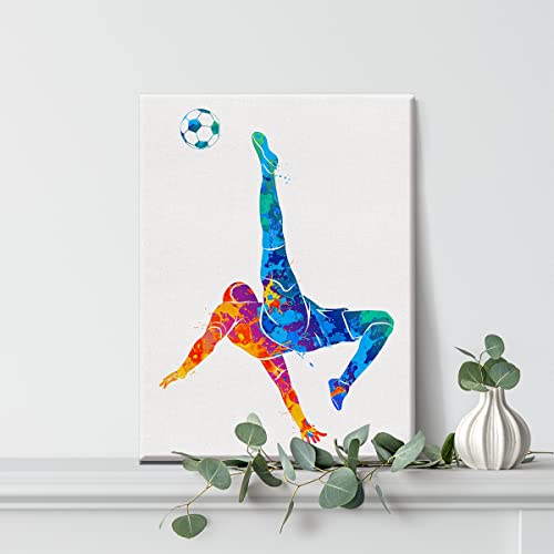 Soccer Player Man Watercolor Wall Soccer Boy Canvas Painting Prints For Home Office Wall Decor Framed Sports Artwork Gifts(12X15) #TOP1
