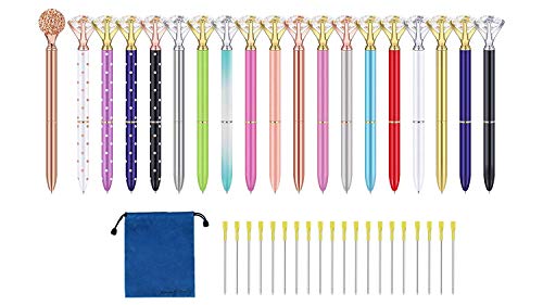 Big Diamond Pen 20 Pieces Rhinestones Crystal Metal Ballpoint Pens Black Ink With 20 Pack 3.2'' Ballpoint Pen Refills, Different Colors (20Pcs Big Diamond Pen) #TOP6