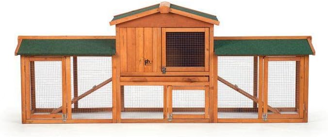 212 Main Rabbit Hutch with Double Run - Maple & Green - 7ft