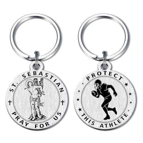 Emideary Football Gifts - St. Sebastian Protect This Football Players & Athletes Keychain - Patron Saint of Footballer Gift, Birthday Christmas Team Key Chain for Footballer
