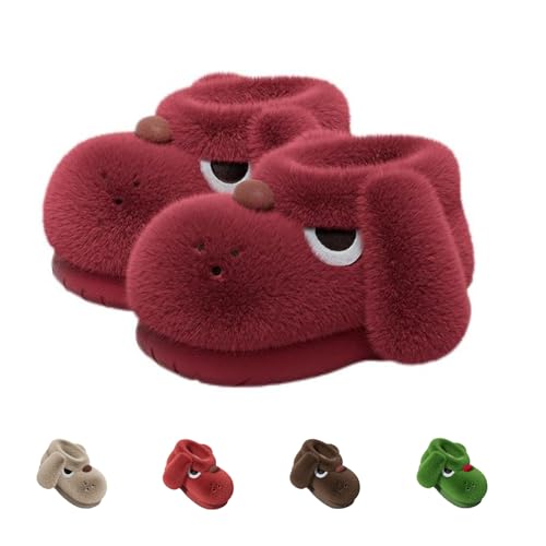 Cute 3D Dog Slippers, Fuzzy Cute Animal Dog Winter Slippers, Indoor Outdoor Non-Slip Sole Funny House Shoes for Women Men