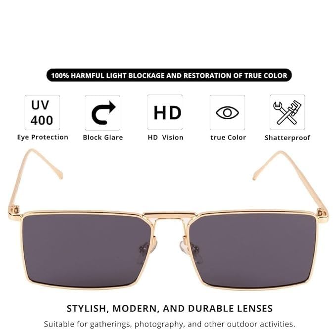 Image of Karan Aujla Classic Retro Frame Vintage Narrow Rectangular Pimp Metal Sunglasses Goggles For Men & Women (silver, black, Gold)