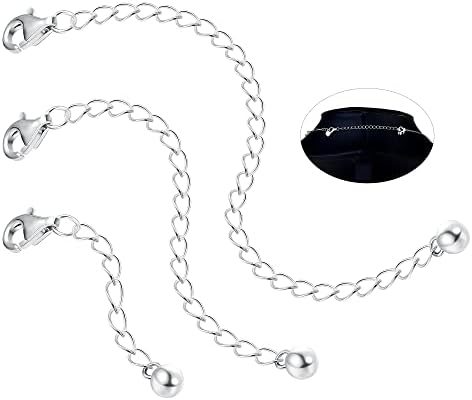 MUSECLOUD 3pcs Necklace Extender Sterling Silver Necklace Extenders for Women 1 Inch 2 Inch 4 Inch Extension Chain Extenders for Necklaces Bracelet Anklet with Lobster Clasp (Silver 1‘’/2‘’/4‘’)