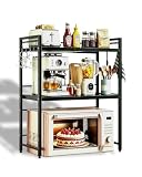 AmoreTempo Mikrowellenregal 3 stufig ausziehbar Höhenverstellbarer Mikrowellenständer (40-64cm) ohne Bohren mit 6 Haken, Kohlenstoffstahl für Backofen, Kaffeemaschine & Airfryer
