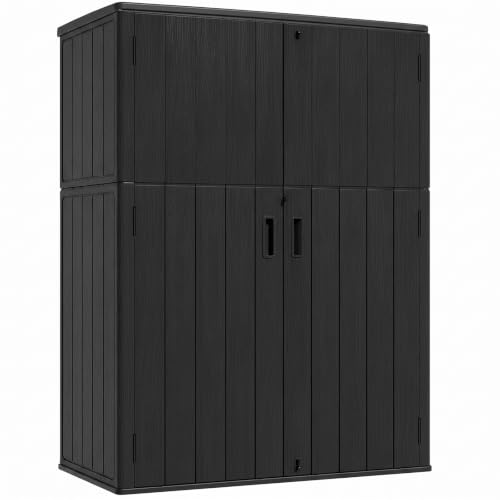 Image of KINYING Outdoor Storage Shed,57 Cu.ft Vertical Outdoor Storage Cabinet Waterproof, Outdoor Resin Tool Shed for Patio Furniture, Garden Tools, Pool Accessories, Lawn Mower(Black Color)