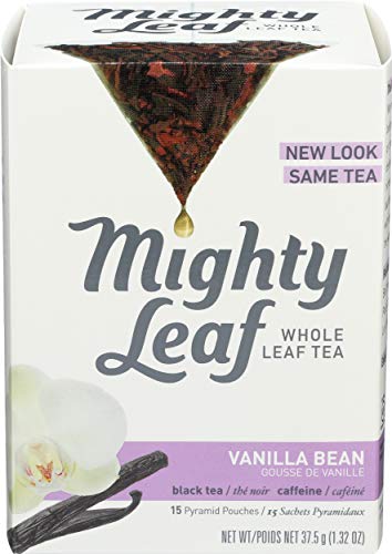 Mighty Leaf Whole Leaf Tea, Vanilla Bean, 15 Tea Bags Individual Pyramid-Style Tea Sachets of Caffeinated Black Tea with Vanilla and Natural Flavors, Delicious Hot or Iced