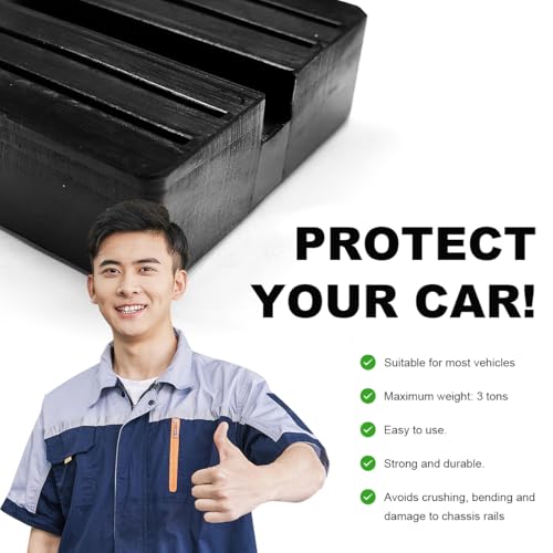 Image of 4 PCS Jack Rubber Pad, Square Floor Jack Pad Adapter Vehicle Repair Tool Universal for Car Lift, Anti-Slip Slotted Frame Heavy Duty Rubber Frame Rail Protector, Car Accessories