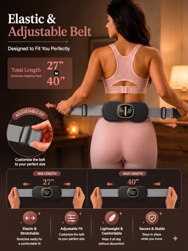 Image of Comfytemp Period Cramp Relief Massager with 3 Heat & 3 Massage Modes, Portable Cordless Electric Heating Pad for Pain Relief, Back & Belly Heating Belt with LED Display, Rechargeable Menstrual Device