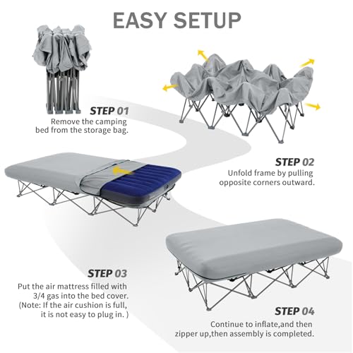 Image of KAMPKEEPER Camping Cot,Camping Cots for Adults,Folding Camping Cot with Inflatable Air Mattress and Carry Bag,for Outdoor Travel Camp Beach Vacation (not Included The Airpump)