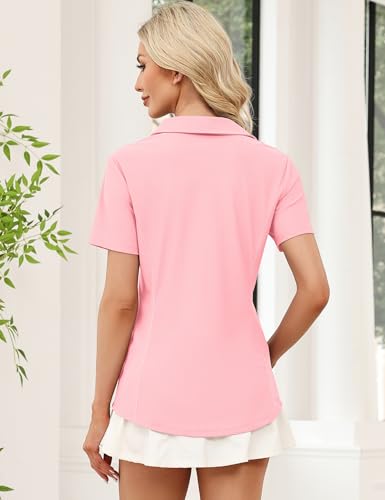 Image of LOMON Women's Short Sleeve Athletic Polo Shirt High Performance Stretch Quarter Zip Top for Golf Tennis