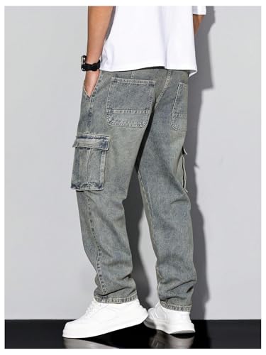 Men's Denim Cargo Pants Flap Pocket High Waist Straight Leg Y2k Cargo Jeans2