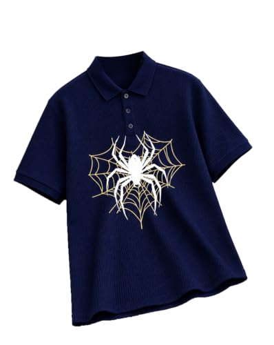 Image of AUSK Men's Spider Graphic Printed Polo T-Shirt | Cotton Blend Textured Half Sleeve Regular Fit Polo Neck Casual Wear Tshirt for Men