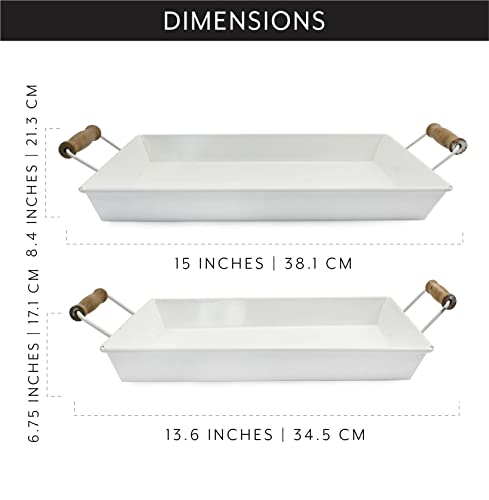AuldHome-Design-Enamelware-Rustic-Trays-Set-of-2-Small-Medium-White-Farmhouse-Decor-Rectangular-Trays-wHandles AuldHome Design Enamelware Rustic Trays Set of 2 Small Medium White Farmhouse Decor Rectangular Trays wHandles