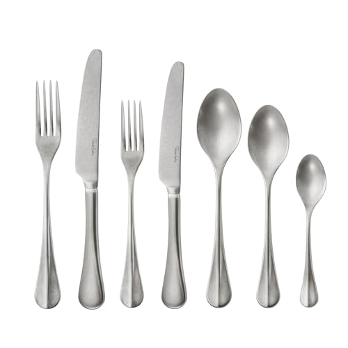 Robert Welch Baguette Vintage, 84 Piece Cutlery Set for 12 People. Matt Finish. Made from Stainless Steel. Dishwasher Safe.