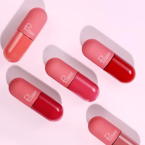 Image of Multibrite Mini Capsule Lip Glaze Women Matte Liquid Lip Gloss Beauty Glaze Waterproof Long-Lasting Non-Stick Smooth Lipstick (Ruby Red 912)