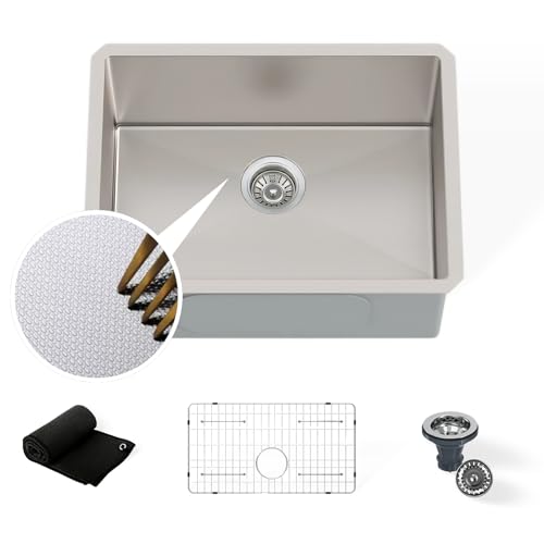 Undermount-Embossed-Kitchen-Sink-23x19-Scratch-Resistant-3D-Microbead-Finish-Single-Bowl-Stainless-Steel-10-Deep-Easy-Clean Undermount Embossed Kitchen Sink 23×19 Scratch Resistant 3D Microbead Finish Single Bowl Stainless Steel 10 Deep Easy Clean