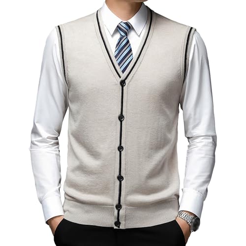 Men's Sweater Vest V Neck Casual Sleeveless Knitted Button Cardigan Soft Elastic Fit Slim Tank Top