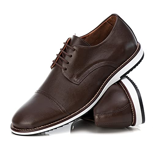 Sapato Oxford Casual Masculino Brogue Premium Couro Confort Andora Cor:Bege;Tamanho:40