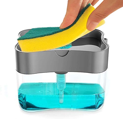 Image of Medidove Soap Dispenser Sponge Holder 2 in1 Push-Type Automatic Liquid Box, scouring pad, Dish Washing Brush and soap Liquid Box (Pack of 1)
