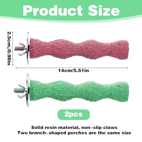 Image of 2pcs Bird Beak Grinding Stone, Parrot Stand Nail Trimming Stick Anti-Slip Parakeet Cage Accessories Platform Foot Claws Trimmer Chewing Parrot Toys for Parakeets Cockatiels Hamsters (Pink, Green)