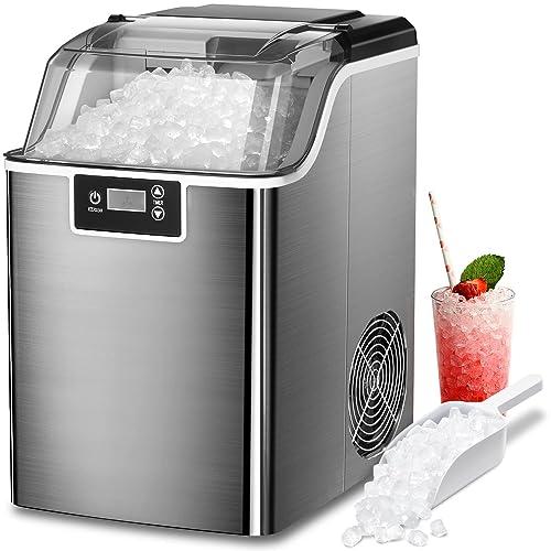 Nugget Ice Maker Countertop Ice Machine with Soft & Chewable Pellet Ice Portable Self-Cleaning Compact Ice Machine, 44LBS/24H Whit Ice Scoop and Ice Basket Decor for Your Kitchen/Office/Bar/Party