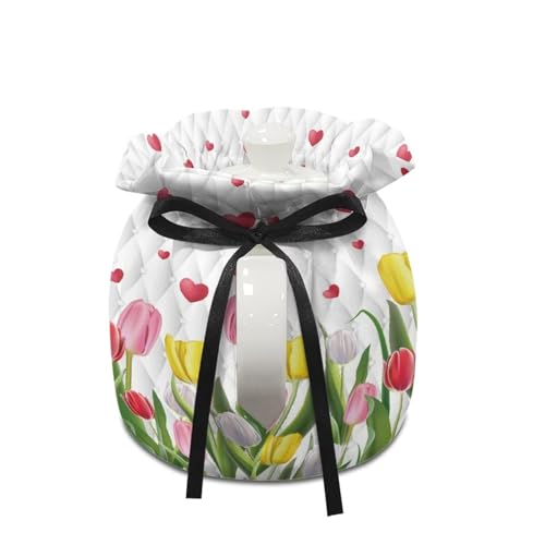 Image of Floral Tea Cozy for Teapot Small Tea Cosies Tulip Flower Design, Kitchen Tea Kettle Dust Cover Cloth Cover for Breakfast Pot Coffee Pot Protector Tabletop Decorations