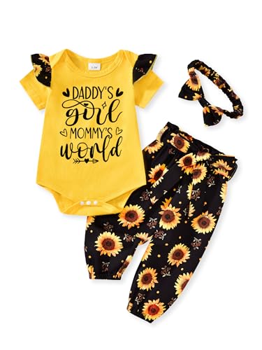 Image of AMAWMW Baby Girl Clothes Set Daddys Little Girl Ruffle Romper Top Camouflage Pants Newborn Infant Baby Girl Outfit