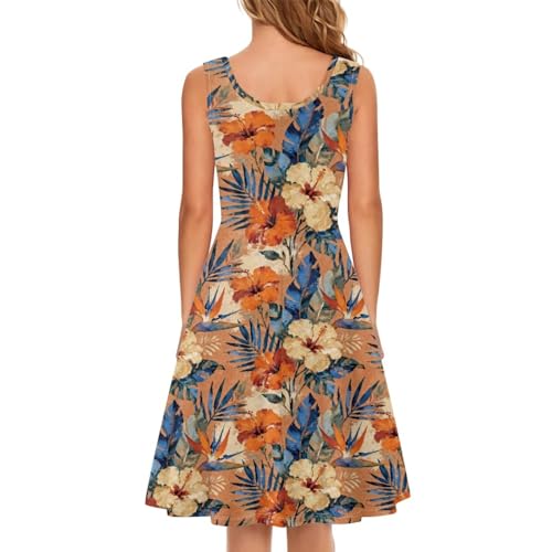 Image of Women Stylish Tank Dresses Sleeveless Round Neck Midi Casual Dress with Pocket for Summer