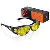suoso Night Driving Vision Glasses Fit Over Eyeglasses for Men Women, Anti Glare Polarized Nighttime Glasses HD Yellow Lens