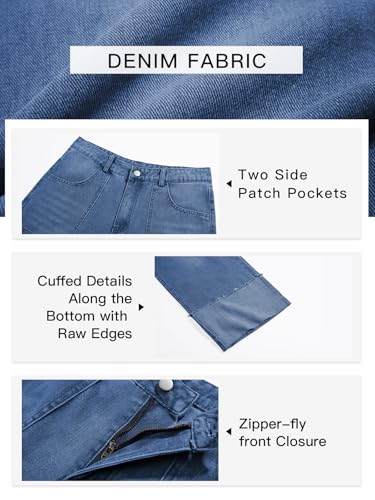 PLNOTME Womens Baggy Cuffed Jeans Casual Straight Leg Boyfriend Denim Pants with Pockets Blue — view 6