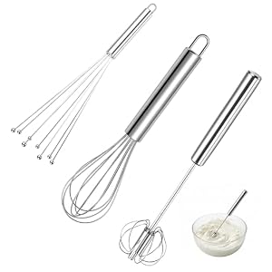3 Pcs Stainless Steel Whisk Set, Hand Whisk, Small Metal Whisks, 8, 10-Inch Kitchen Tools for Cooking, Blending, Beating, and Stirring – Silver