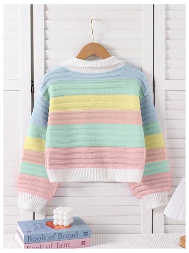 Image of SweatyRocks Girl's Colorful Striped Sweater Collared Colorblock Long Sleeve Loose Pullover Top