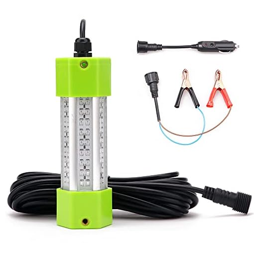 70W DC 12V IP68 Waterproof Aluminum Glowing Boat Fish Attractants Lure Green Submersible Fishing Lights LED Underwater for at Night Snook Crappie with Battery Clips Cigarette Charger Plug