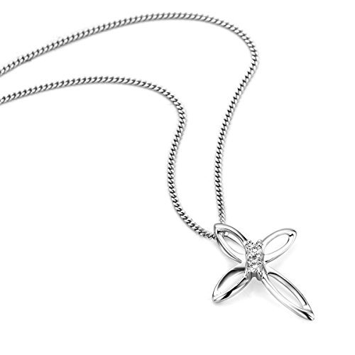 Orovi Collar Señora Cruz con cadena en Oro Blanco con Diamantes Talla Brillante 0.05 ct Oro 9 Kt / 375 Cadena 45 Cm