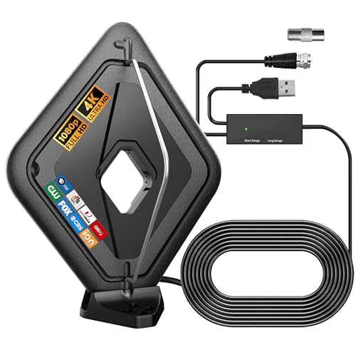 TV Antenna, HD Digital TV Antenna Indoor Outdoor, 1700+ Miles Range Antenna for Smart TV and All Older TV with Amplifier Signal Booster & Thick Coaxial Cable, Supports 4K 1080p Black