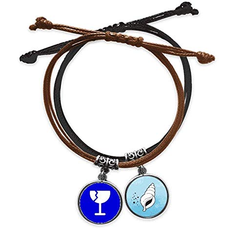 Pulsera cuerda mano cuero cobo azul con dije frágil de advertencia