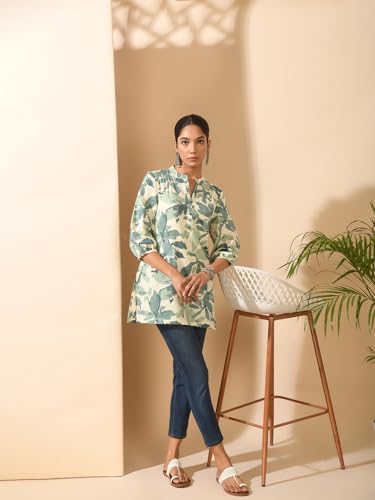 Image of Meesan Women's Floral Cotton Ethnic Tunic for Office, College and Daily Use