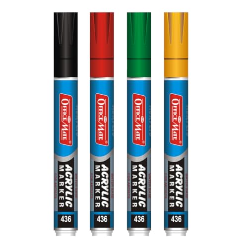 Image of Soni Officemate Regular Acrylic Marker | Pack of 4 (Mix)| For Canvas, Paper, Glass, Wood & More | Water-Based, Non-Toxic | 4.5 mm Tip | Ideal for Crafts & Projects